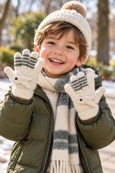 minik'o kids Ki̇tti̇ 26220-06 Men's 3-6 Years Knitted Gloves