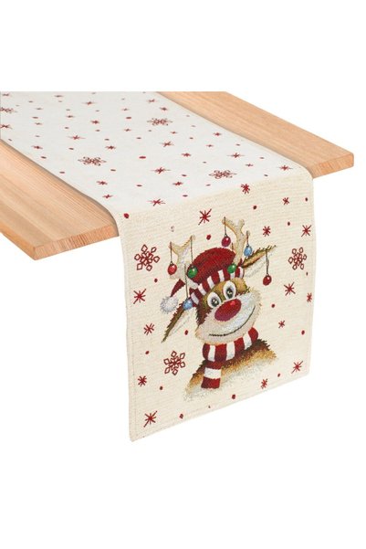 DD SHOP Napron decorativ de Crăciun, model cerb cu globuri colorate, fulgi ro...