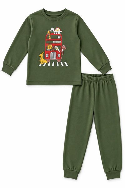 aden kids Geniş yaka Mevsimlik Pamuklu Kumaş Karikatürlü Çocuk Pijama Takımı