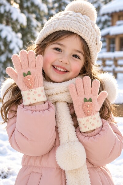 minik'o kids قفازات تريكو للفتيات من 3 إلى 6 سنوات من KİTTİ 26220-03
