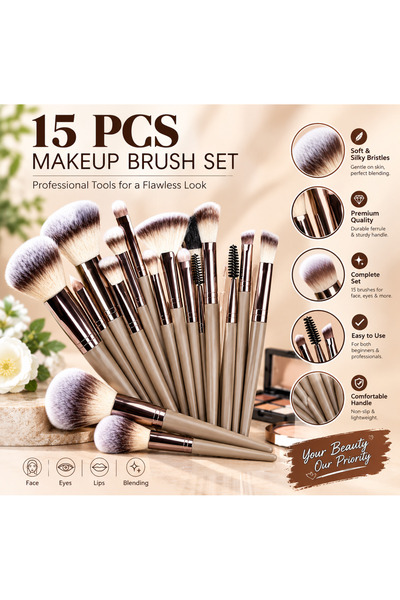 Generic Brand 15-Piece Makeup Brush Set – Professional Beauty Tools