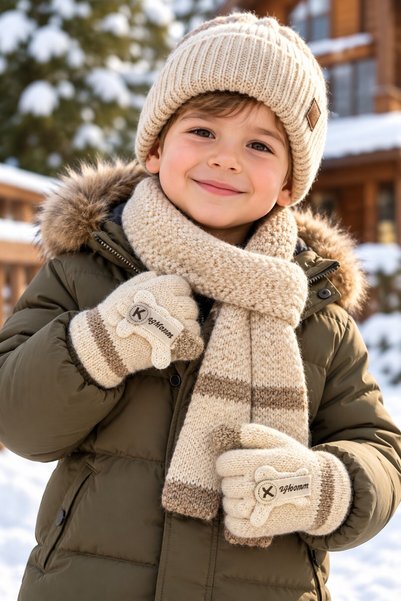minik'o kids Ki̇tti̇ 26220-04 Men's 3-6 Years Knitted Gloves