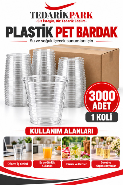 TEDARİKPARK Plastik Pet Bardak Otomat Bardağı 180cc 3.000 Adet (1 KOLİ)