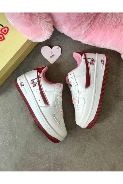 KANTEX Happy Valentines Beyaz Bordo Kirazlı Bağcıklı Sneakers RCN-0014