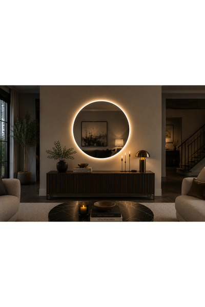 LED Işıklı Yuvarlak Banyo Aynası Modern Dekoratif Duvar Aynası Halo Aydınlatmalı