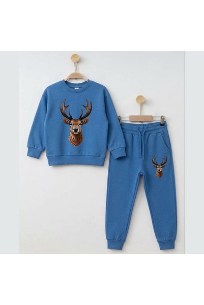 playwear Team Sweatshirt Deer Head Printed Girls Boys Crew Neck
