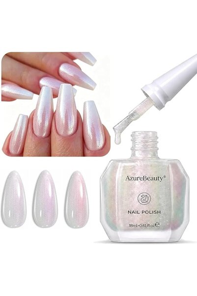 AZUREBEAUTY طلاء أظافر لامع بتأثير الكروم اللؤلؤي 18 مل، يجف بالهواء، لمعان ط...