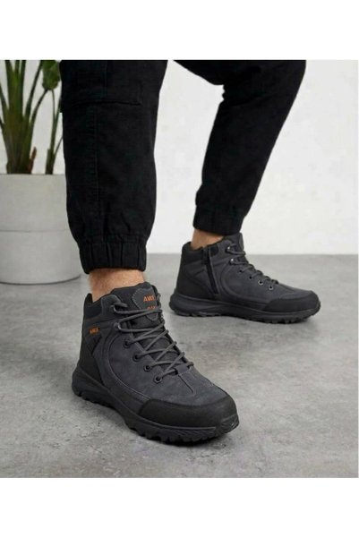 Budaks Men's Black Lace-Up Zippered Fur Lined Water Cold Resistant Outdoor Tr...