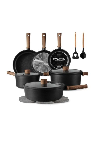 CAROTE 16-Piece Titanium Non-Stick Cookware Set, Hokkaido Collection, Black
