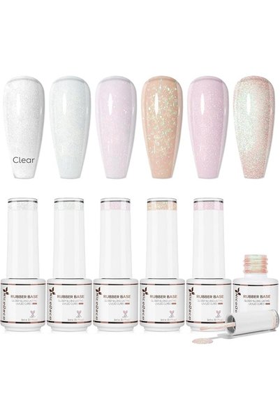 Nicedeco 6 Pcs Rubber Base Gel Nail Polish Set, LED UV Cruelty Free, Vegan Ru...