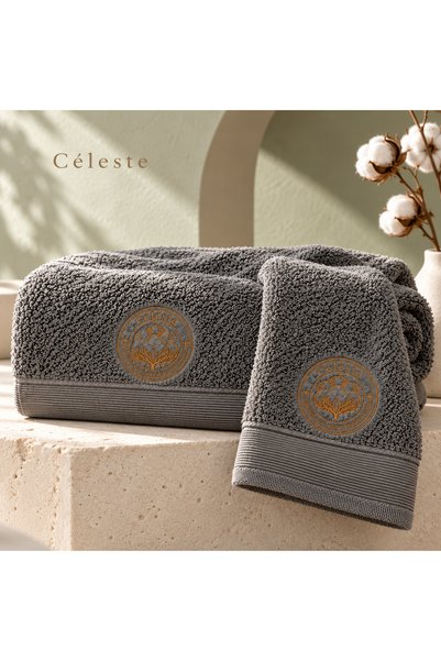 Céleste طقم مناشف قطن خالص 100% من قطعتين، ناعم وعالي الامتصاص، منشفة استحمام...