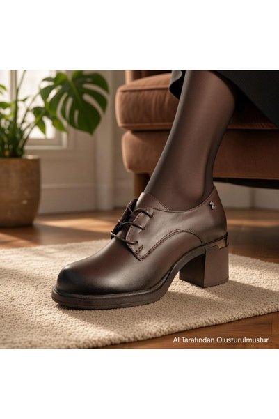 Venüs 2452440K Botine clasice cu șireturi, din piele naturală, cu toc gros