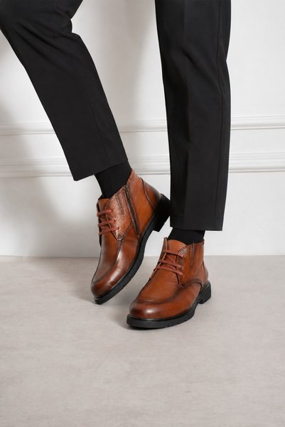 MEEGORA Men's Genuine Leather Tan Classic Boots – Lace-Up, Stylish and Modern...