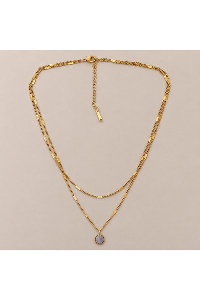 GlaMLo Accessories Двойна верижка от неръждаема стомана с кръгла висулка