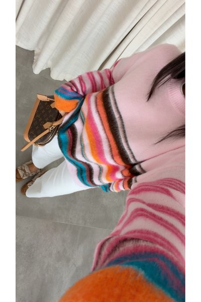 My Blog Pembe Çok Renkli Çizgili Yumoş Kazak - 10201