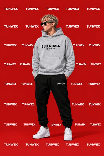 TUNWEX Unisex Essentials Printed Hooded Tracksuit Set