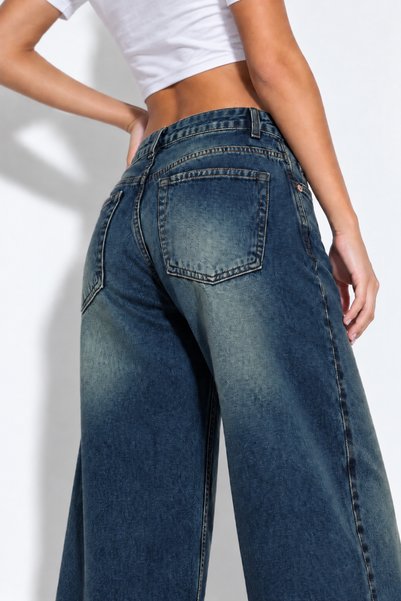 J&KSTORES Straight Wide Leg Geniş Paça Jean
