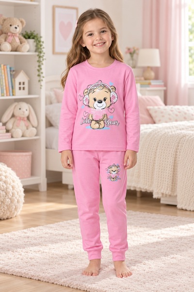 CottonVia Girl's Pajama Set, 100% Cotton, Long Sleeve, 30/1 Combed Cotton Sin...