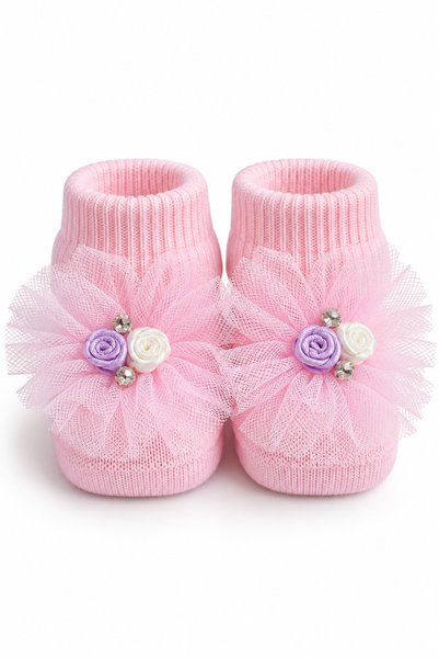 Babyhola 0-6 Ay Çiçekli 3 Renk Mix Kız Bebek Çorap Seti 396