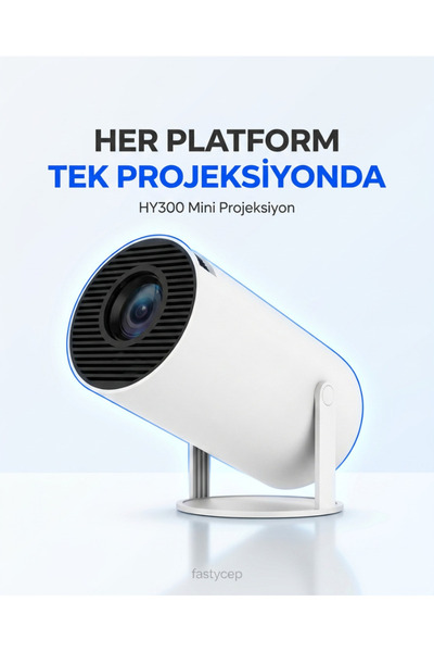 fastycep HY300 Mini Projeksiyon 4K Destekli – Android WiFi Bluetooth