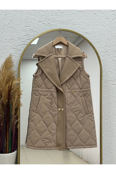 BENAHOLL Esila 2224 Baklava Pattern Inflatable Vest with Waist Tightening Kamel