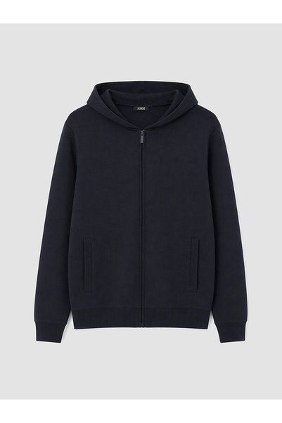 LC Waikiki Nevavm Farkıyla Xside Navy Blue Knitwear Plain Hooded Men's Cardigan