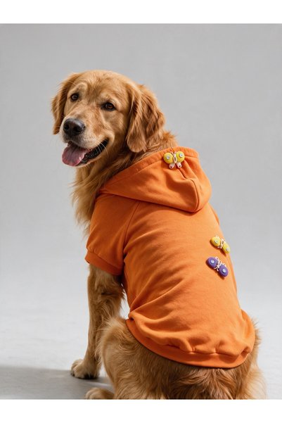 Kemique Mariposa Orange Hoodie | Kelebek Detaylı İnce Polar Orta Ve Büyük Irk...