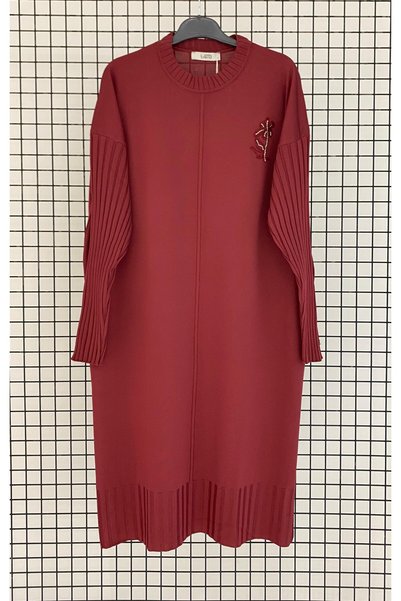 Armine Trendy Floral Detailed Crew Neck Cold Yarn Wide Fit Knitted Detailed Knitwear Tunic