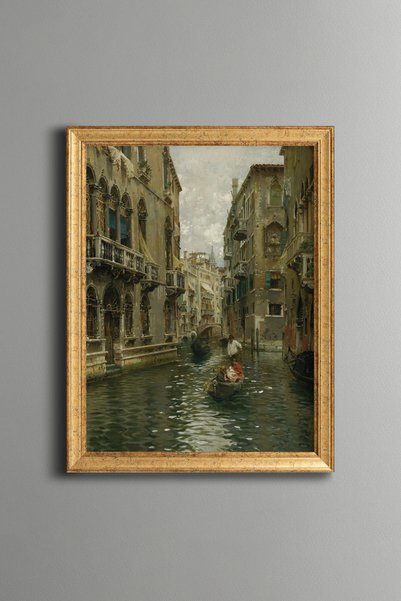 epiqart رحلة عائلية على قناة البندقية - لوحة بنمط عتيق - نموذج أنيق