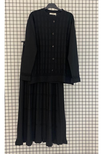Armine Trendy Button Detailed Striped Cold Yarn Full Fit Skirted Knitwear Set