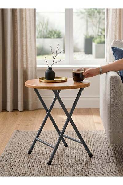 Taimi Round side table for the Home 20x45cm,foldable table,featuring a wooden...