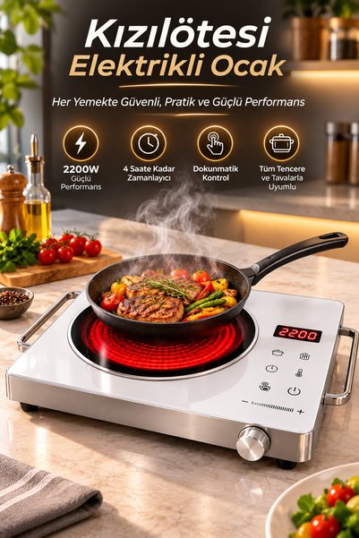 TECHNOMEN 2200W Kızılötesi Elektrikli Ocak Tek Gözlü Infrared Ocak Dokunmatik...