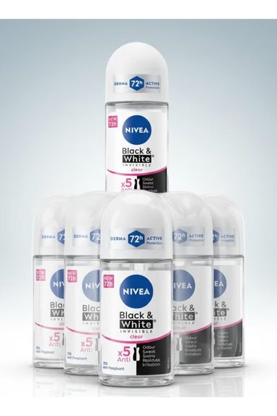 NIVEA pack of 6 Black and White Invisible Antiperspirant Deodorant Roll On 50...
