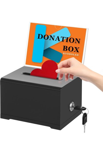 AZONEE Black Donation Box with Lock, Ballot Box with Sign Holder, Suggestion ...