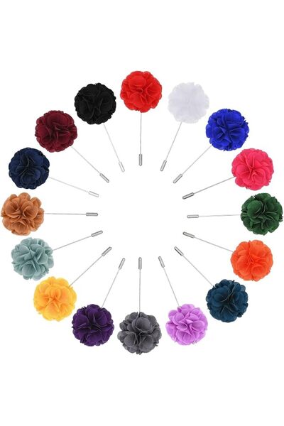 KASTWAVE Flower Men's Lapel Pins, 16 Pieces Handmade Satin Fashion Boutonnier...