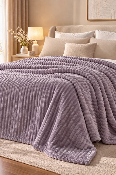 Özdilek Puffy Sova Kül Moru Çift Kişilik Wellsoft Battaniye 200x220