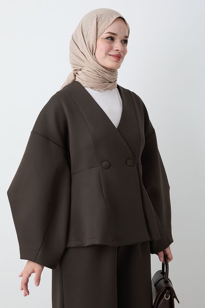 InStyle Balon Kol Ceket Pantolon Acı Kahve Takım