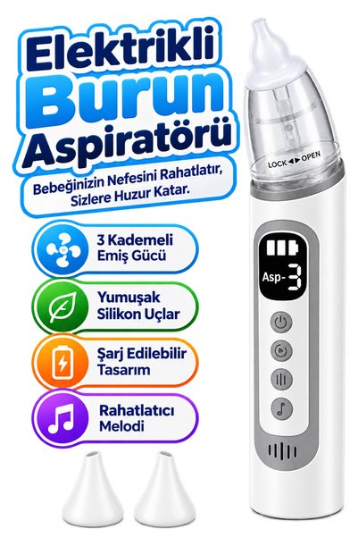 auhma Elektrikli Bebek Burun Aspiratörü – 3 Kademeli Emiş Gücü, Yumuşak Silik...