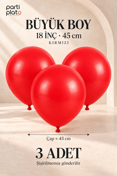 Parti Plato Big Size Red Latex Balloon 18 Inch 45 cm 3 Pcs Party Decoration