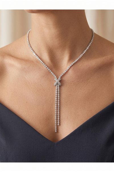 Homies Women's Stone Bow Detailed Y Shape Waterway Necklace, with Gift Packag...