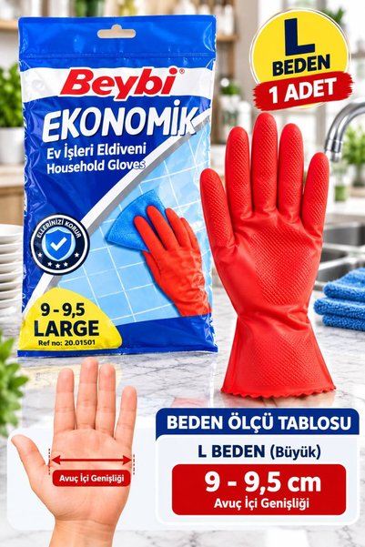 VENON 1 ÇİFT || L BEDEN || 9 - 9.5 CM || Kırmızı Bulaşık Eldiveni Temizlik El...