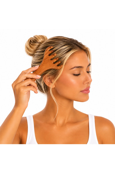 Nevara مشط تدليك للوجه من الخشب الطبيعي العطري – أداة مساج يدوية بمقبض مريح ل...