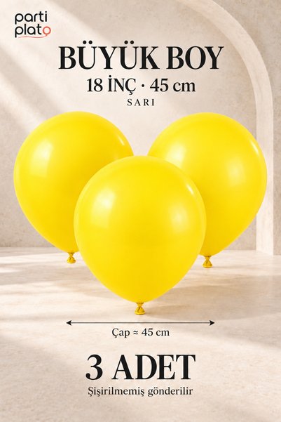 Parti Plato Big Size Yellow Latex Balloon 18 Inch 45 cm 3 Pieces Party Decora...