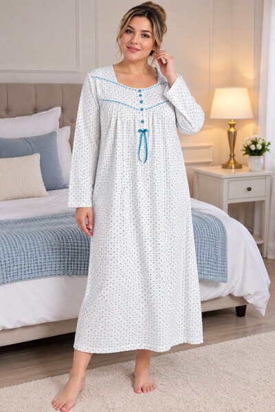 Alize Moda Long Sleeve, 100% Cotton, Polka Dot, Plus Size Women's Nightgown