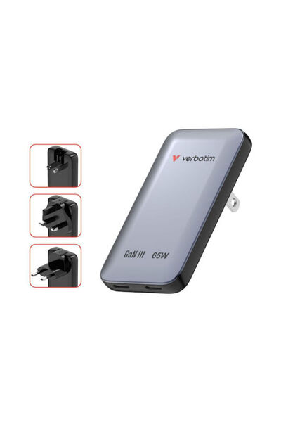 Verbatim Φορτιστής GaN Χωρίς Καλώδιο με 2 Θύρες USB-C 65W Power Delivery Γκρι...