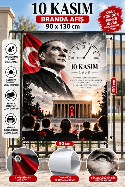 StickerAtölye 90x130 cm, 10KASIM , Okul Etkinlik Branda Fon - 10 Kasım Saygıy...