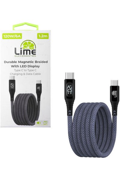 Lime&co Lime Μαγνητικό Πλεγμένο Καλώδιο USB 2.0 με LED USB-C Αρσενικό - USB-C...