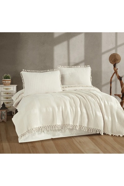 Clasy Embossed Duvet Set with Tasseled 220x240 cm, 4 Pieces, Velda V1 Pique D...