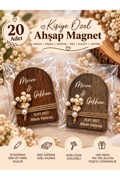 ouzhanya hediyelik Ahşap Söz Düğün Nişan Nikah Magneti Pencere Model Çiçek Sü...