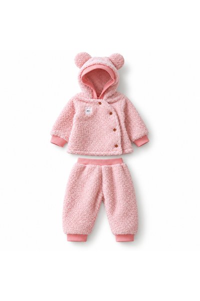 KÜÇÜK TERZİ Kız Bebek Ayıcıklı Kapüşonlu Peluş Welsoft 2'li Takım – Yumuşacık...